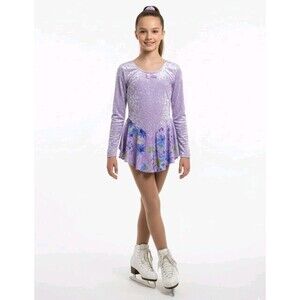 Gilda Marx VTG Purple Floral Crushed Velvet Long Sleeve Leotard Dress Kids 12/14